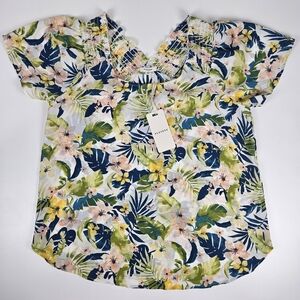 Bright Flowy Airy Floral Tropical Print Blouse NWT Medium